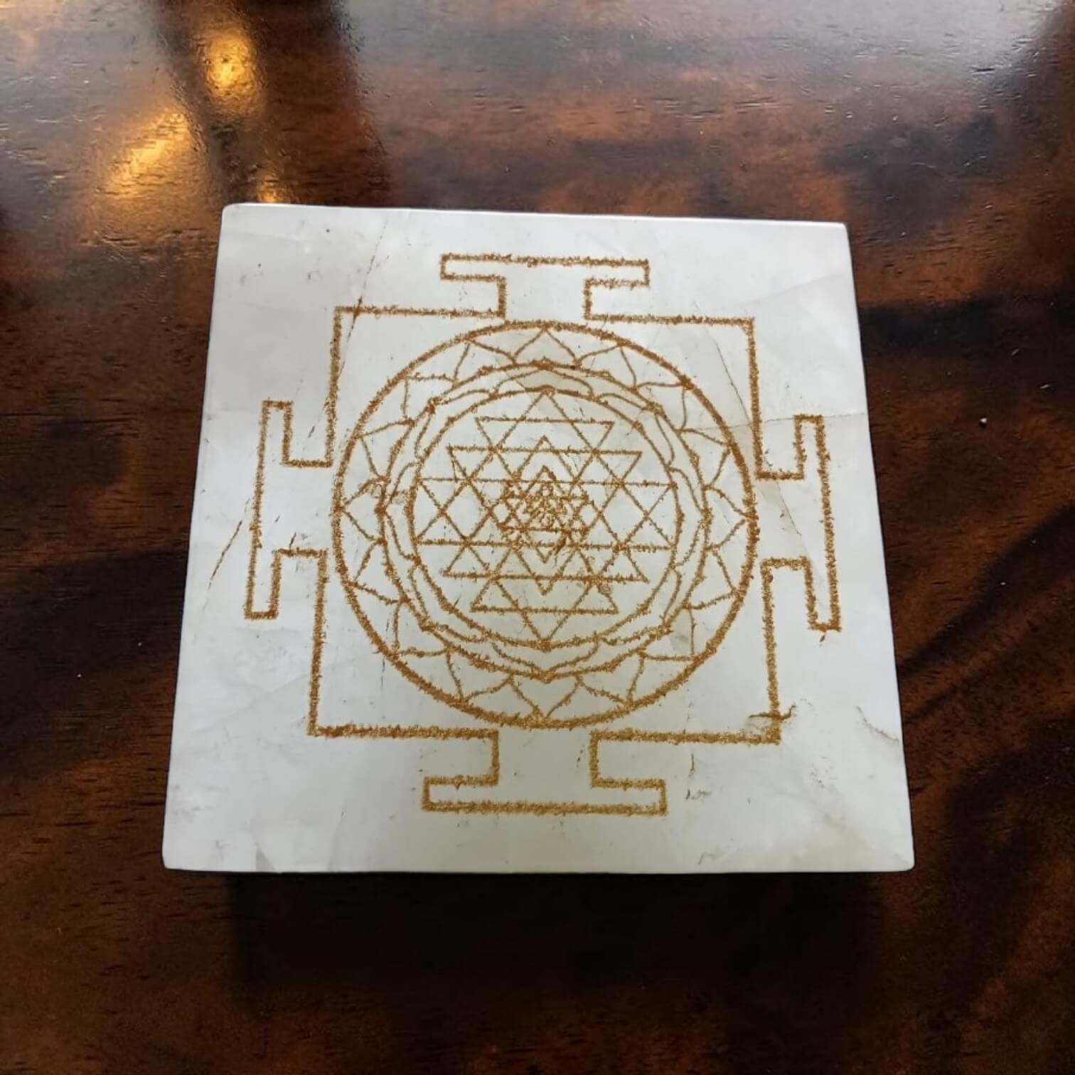 Shree Yantra Clear Quartz Plate for Charging Crystals