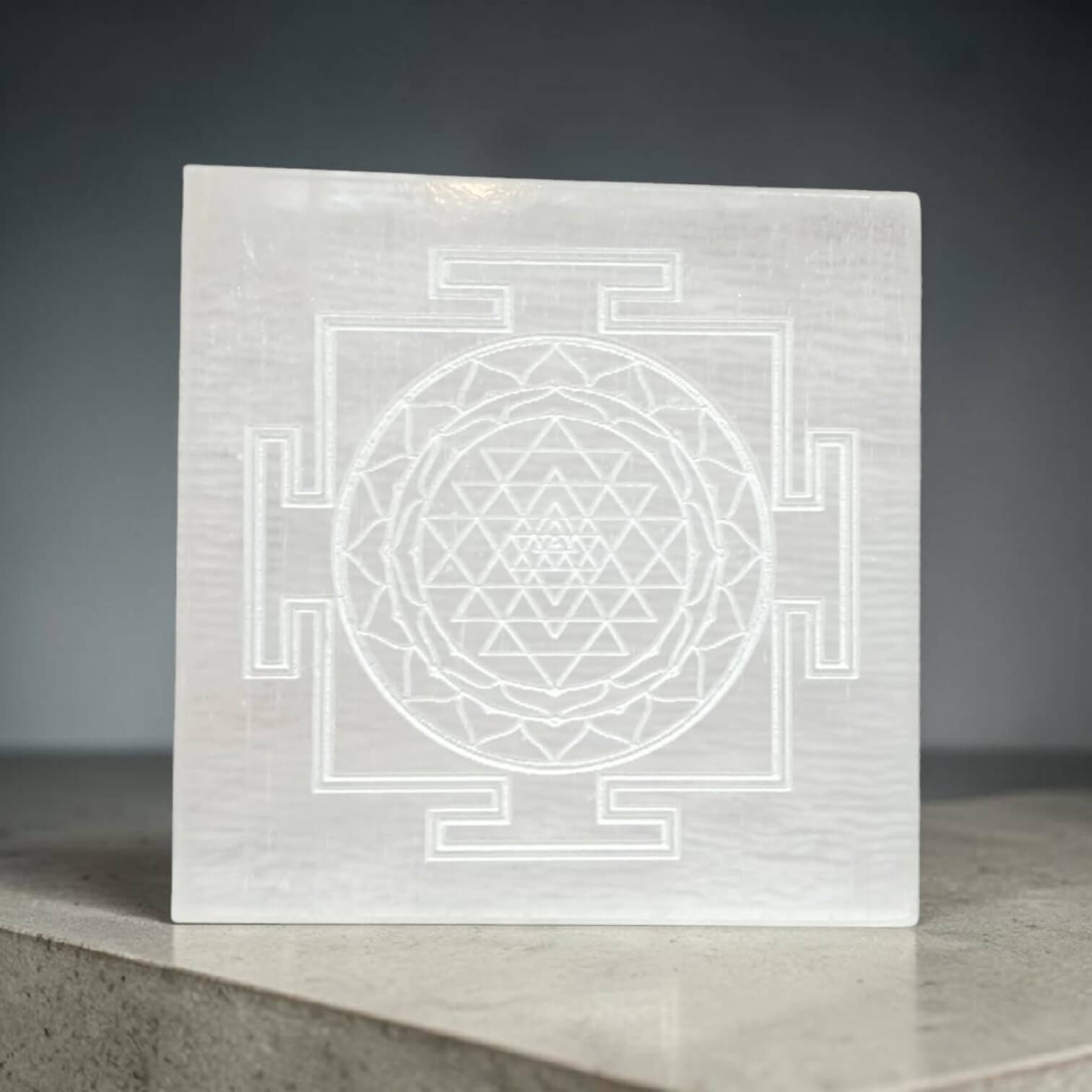 Shree Yantra Selenite Plate for Charging Crystals