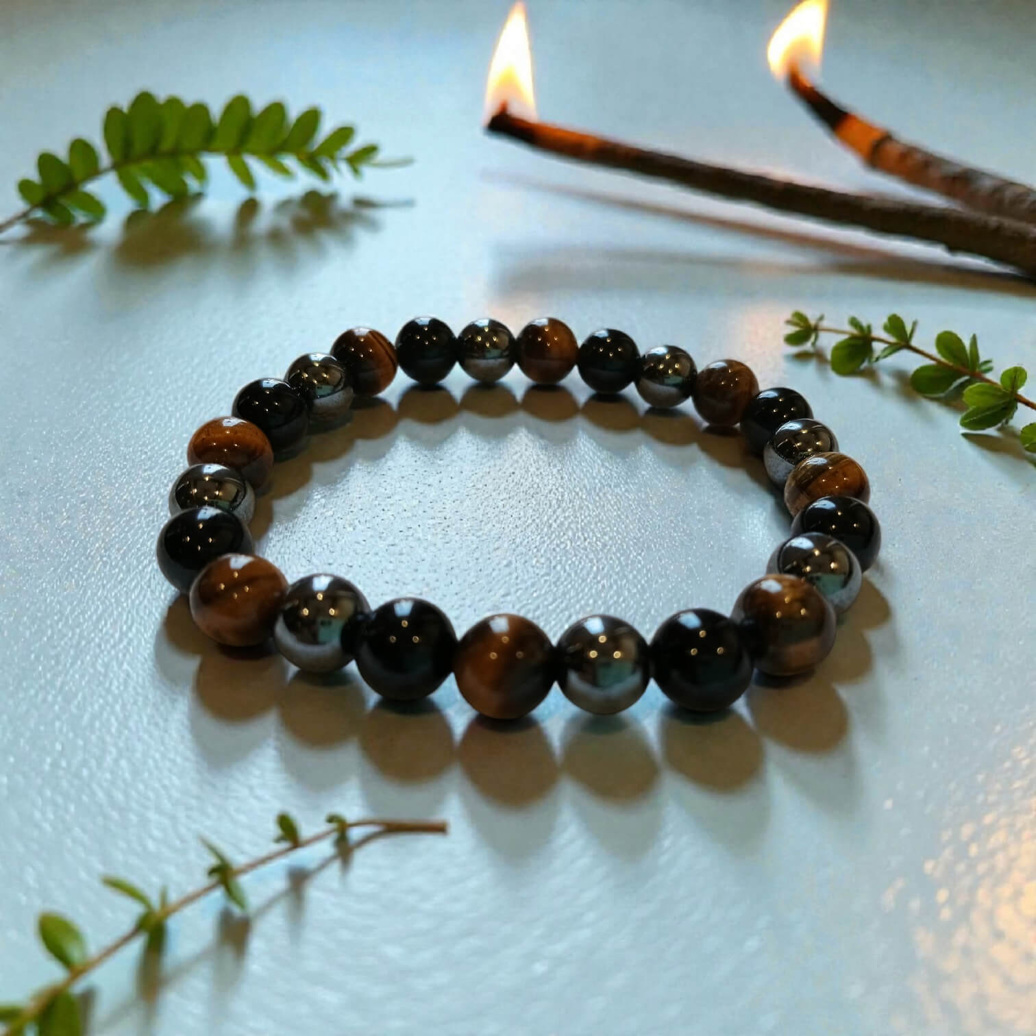 🖤 Triple Protection Crystal Bracelet - Grounding, Protection & Courage Trio 🛡️