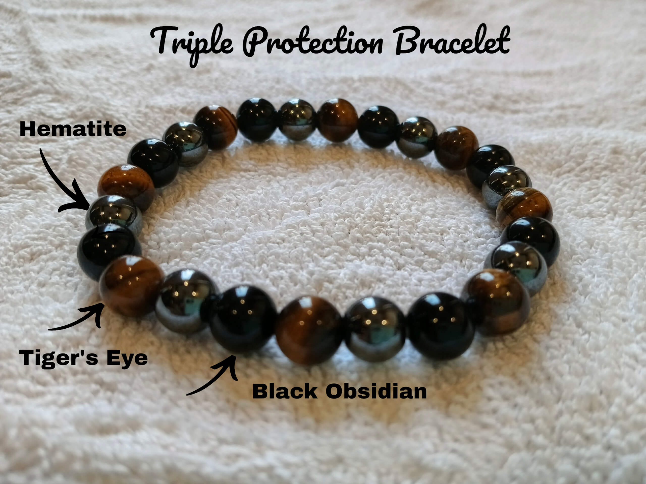 🖤 Triple Protection Crystal Bracelet - Grounding, Protection & Courage Trio 🛡️